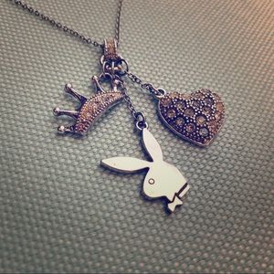 Silver Rhinestone Triple Pendant Playboy Necklace